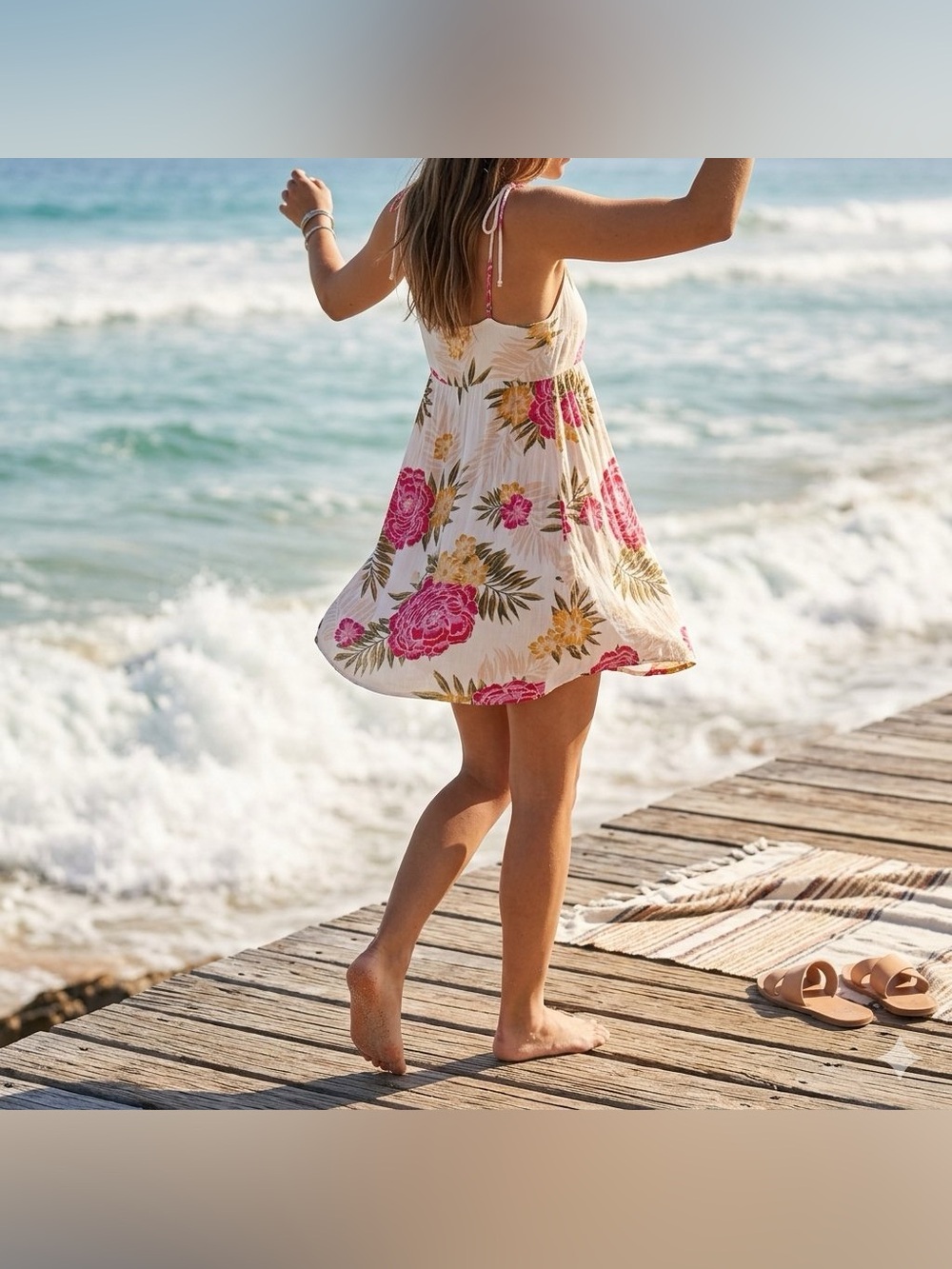 Billabong Sweet Pie Tropical Floral Tie-Front Mini Dress M